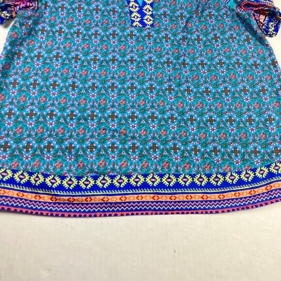 Current Air Floral Tribal Print Shirt Puff Short Sleeve Boho Vibrant Top MEDIUM - Picture 2 of 11